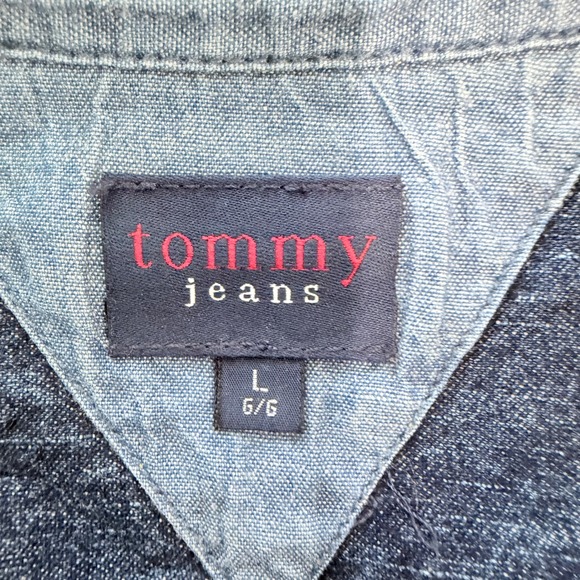 Vtg 90s Tommy Jeans Denim Mini Shirt Dress Womens L Western Rodeo Cowgirl Prep - Picture 5 of 16